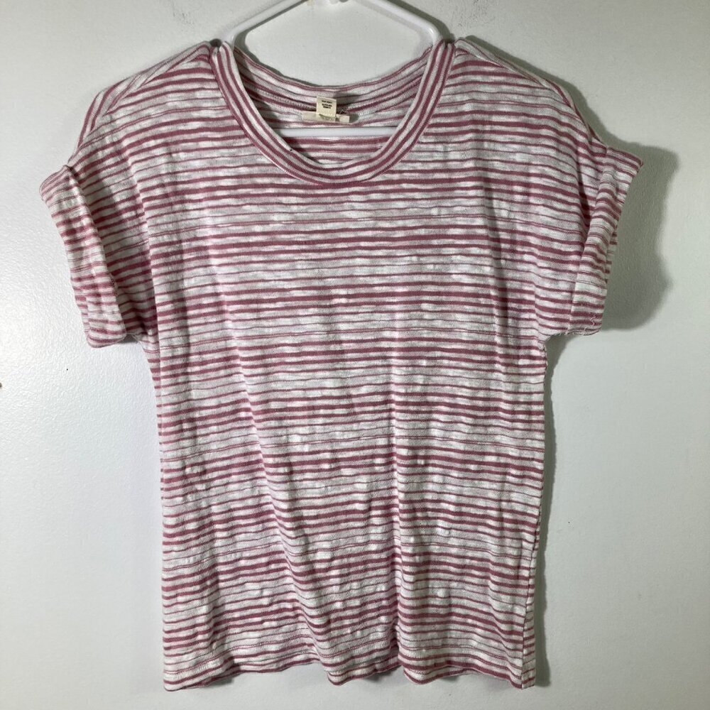 Womens ana Short Sleeve Striped Tee Shirt Cream Pink S Cotton Poly